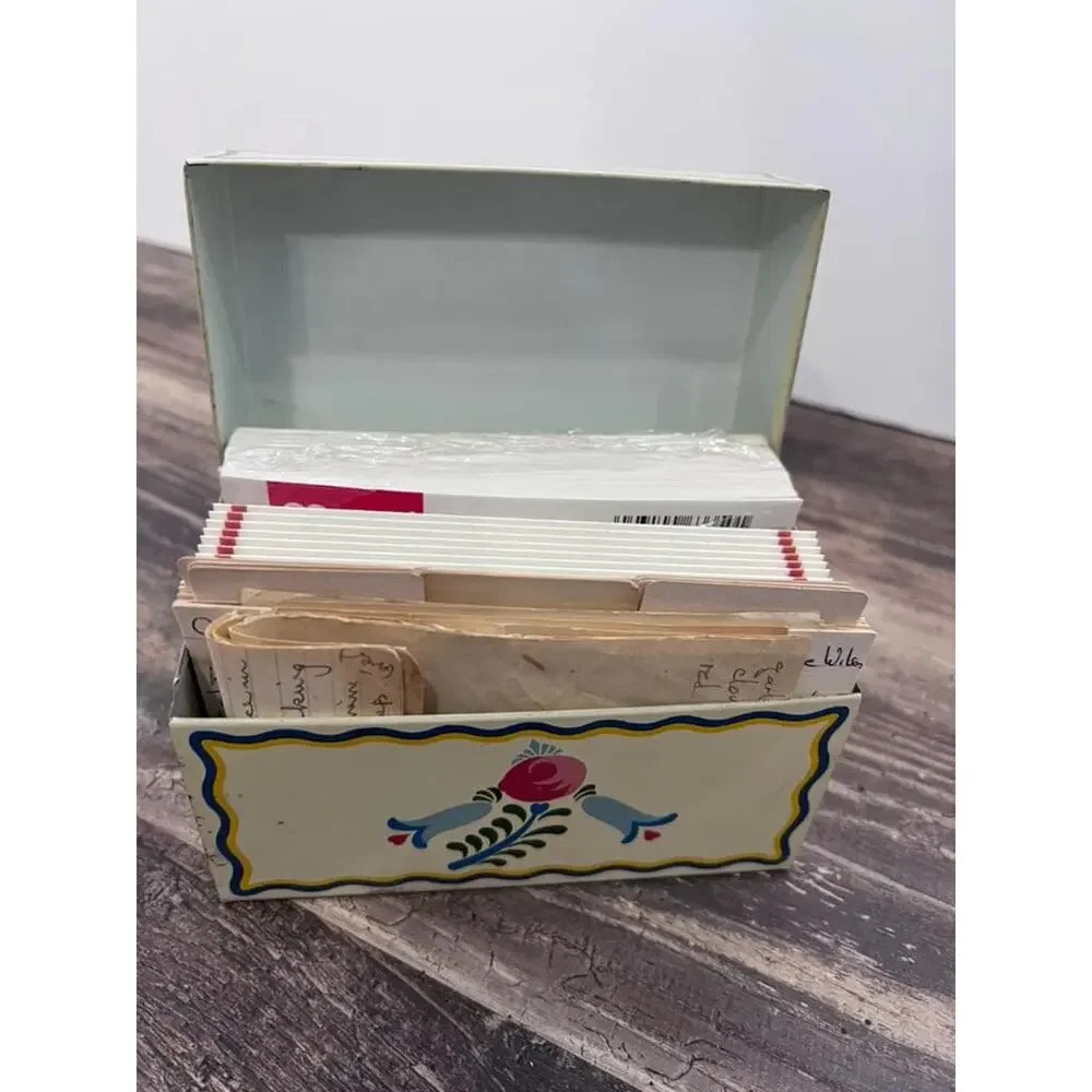 Vintage Ohio Art Metal Recipe Box Pennsylvania Dutch Folk Art Tin with Recipes